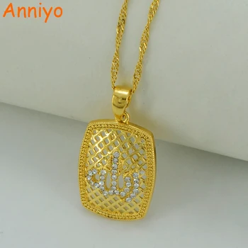 

Anniyo Zirconia Allah Necklaces for Women,Islamic Jewelry Arab Muslim Mohammed Pendant Gold Color Jewelry #011602