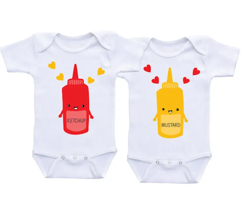

YSCULBUTOL Twins Baby Clothes ketchup and mustard Baby Bodysuit 0-12M infant baby outfits