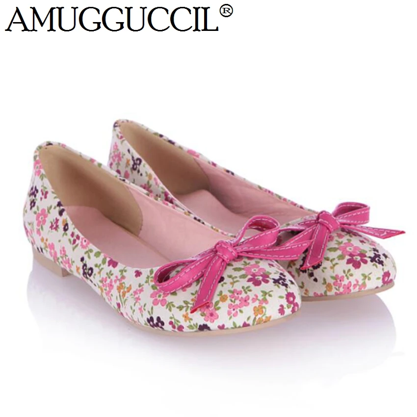 

2019 New Plus Big Size 30-43 Pink Blue Bowtie Fashion Sweet Spring Autumn Girl Lady Female Womens Ballet Flats Shoes D546