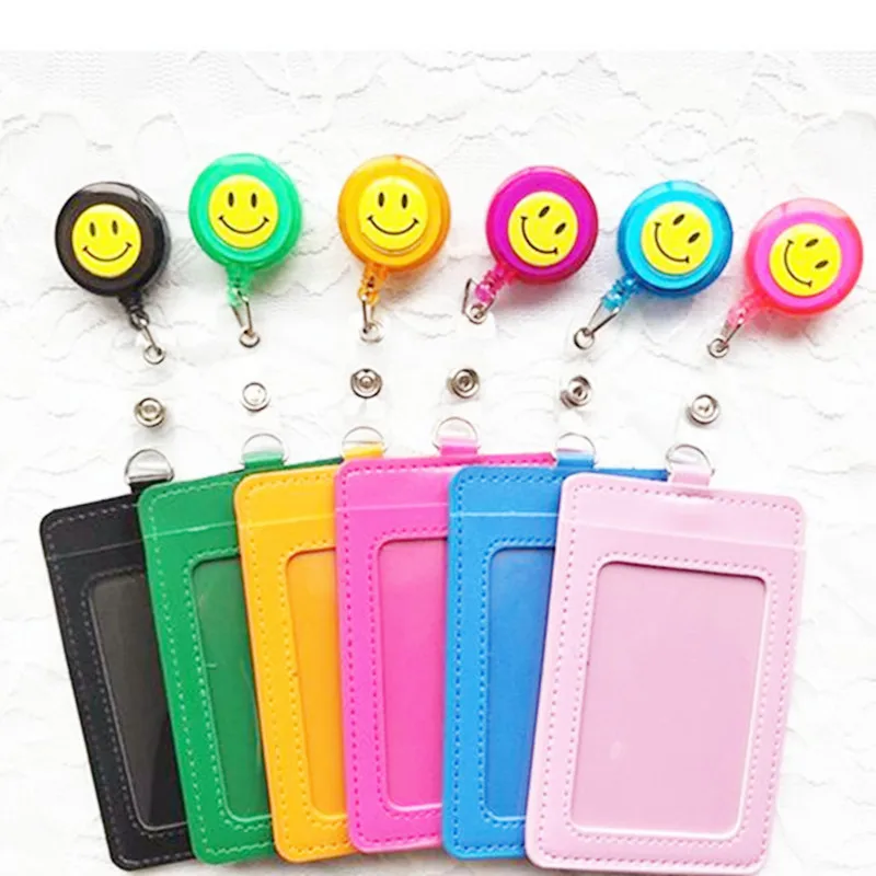 

1pcs PU Leather Badge Card Case with Plastic Retractable Badge Reel Name Tag Accessories