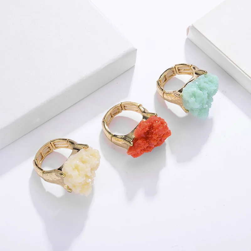 

Shineland Simulated Stone Resin Rings For Women Gold Color Alloy Female Engagement Party Fashion Jewelry 2019 Anillos Mujer