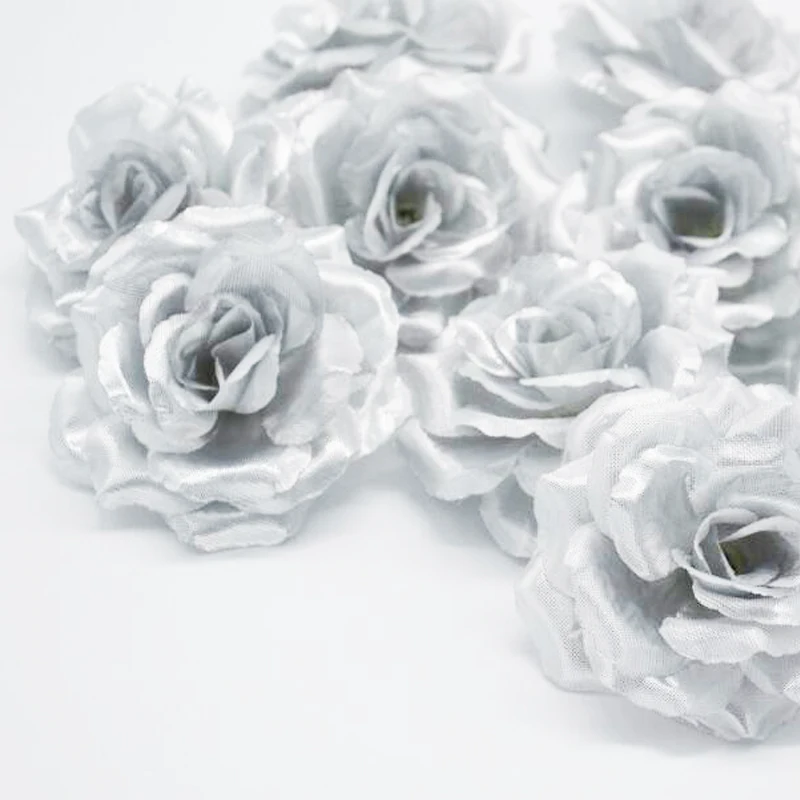 Шелковые головки цветов Yoshiko искусственные серебристые Розы 50 шт.|rose silk|silk flower
