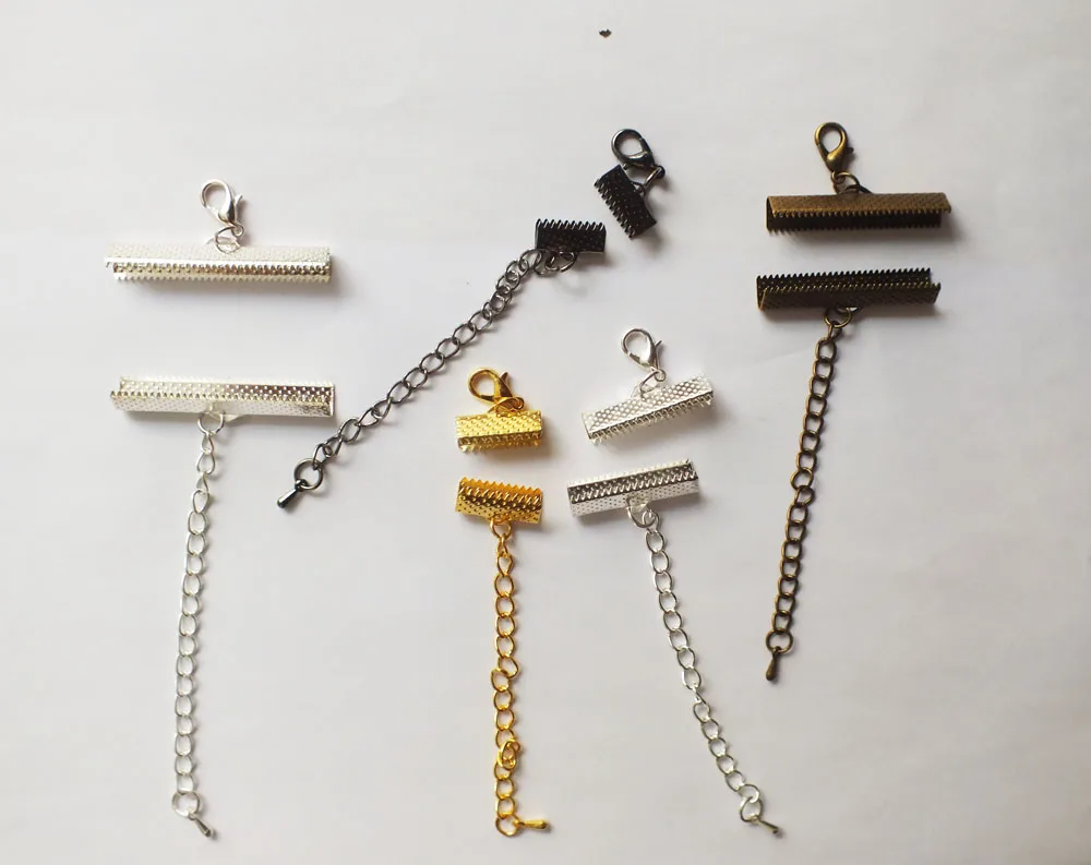 6 25mm Crimp end caps beads lobster clasps extended extension chains