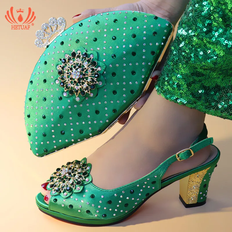 

2019 Summer Green Color Nigerian Wedding Shoes and Bags To Match African Shoes with Bag Set Matching Italian Shoe and Bag Set