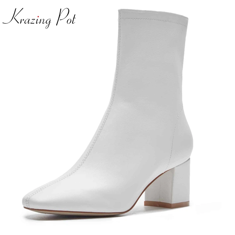 Najtaniej Krazing pot prawdziwej skóry zimowe kobiety marka botki styl kwadratowy nosek vintage design gladiator oksfordzie chelsea boots L12