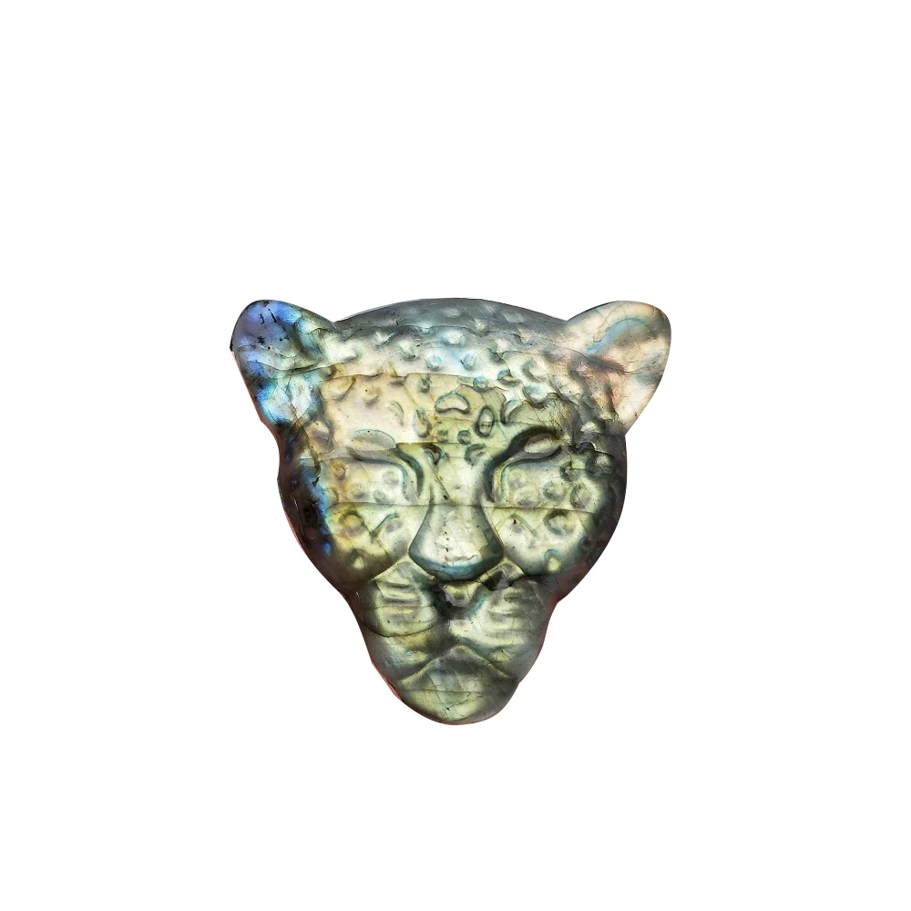 

45-50mm Natural Hand Carved Labradorite Leopard Head Pendant Original Animal Necklace Fashion Jewelry Gift