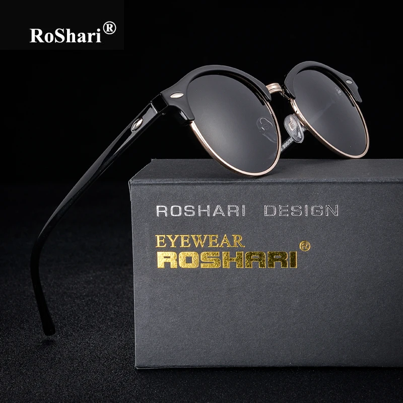 

RoShari Polarized Sunglasses Women men Brand Designer Colorful Rivet Driving Round Sun Glasses for men gafas de sol hombre