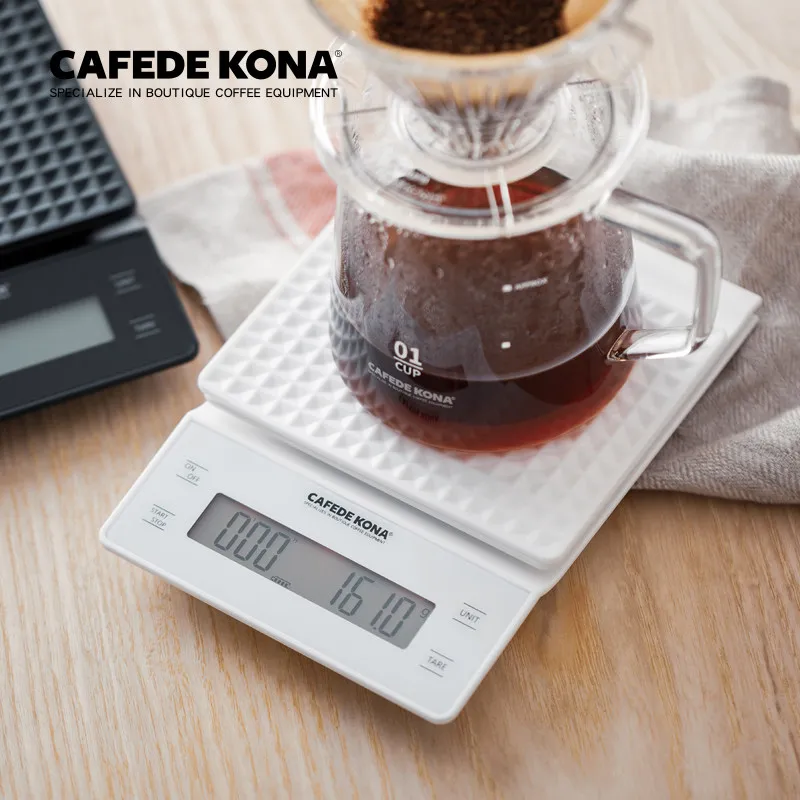  Cafede kona Portable 3kg/0.1g Drip Coffee Scale With Timer Electronic Digital Kitchen Scale High Pr