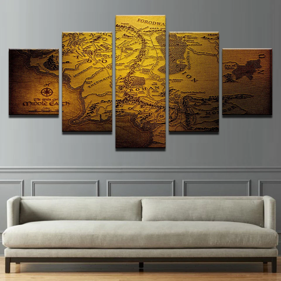 

5 Pieces HD Prints Canvas Living Room Wall Art Pictures Lord Of The Rings Vintage Map Paintings Home Decor Movie Posters Bedroom
