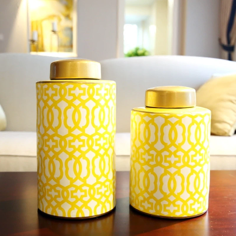 Желтый керамический креативный классический цветочный ваза украшение для дома ремесла украшение комнаты Свадебная ваза ТВ шкаф декоративные банки подарки