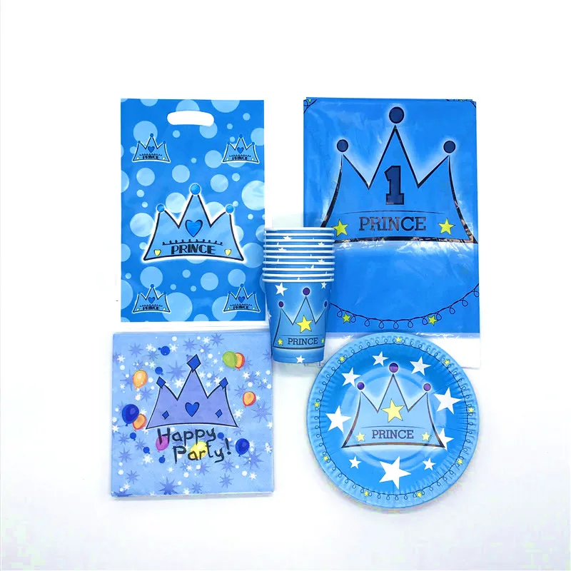 

Prince Crown Prince Theme Paper Napkins Plates Kids Favors Cups Gifts Bags Birthday Party Decoration Supplies Straws 51pcs\lot