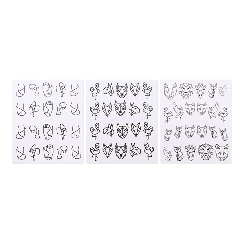 3 листа Водные Наклейки для ногтей Мультяшные животные переводные наклейки s абстрактное изображение геометрические линейные наклейки для дизайна ногтей слайдер украшение
