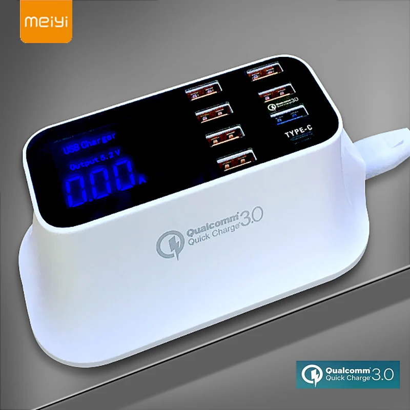 

MEIYI Quick Charge 3.0 Smart USB Charger Adapter Station Led Display Fast Charging Mobile Phone Tablet Wall Charger For iphone X