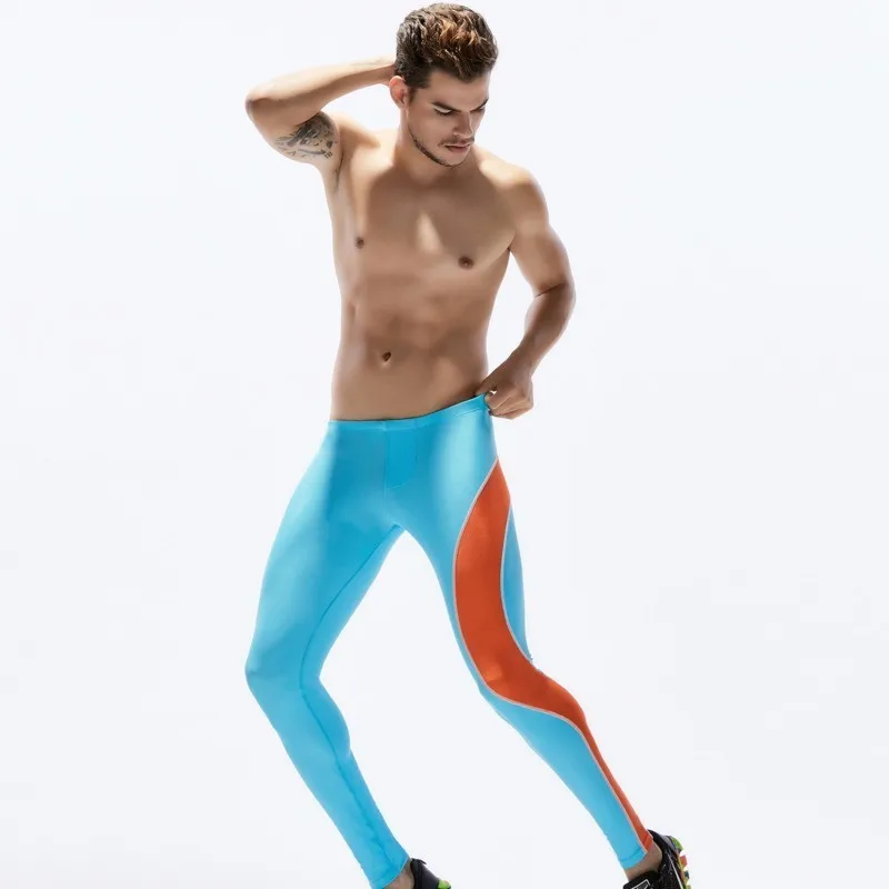 BOLANY Mens Compression Blue Patchwork Pants Cool Quick-Dry Dry Leggings Tights 