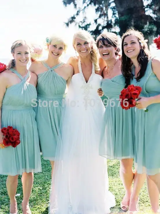 Сладкий Бирюзовый Бретельках A Line Платья для Подружек Невесты Платье До Колен