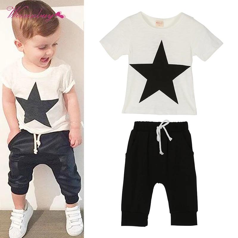 

WEIXINBUY New Summer Baby Boys Girls Cotton Clothing Set Short Sleeve Printed T-Shirt+Pants 2PCS L07