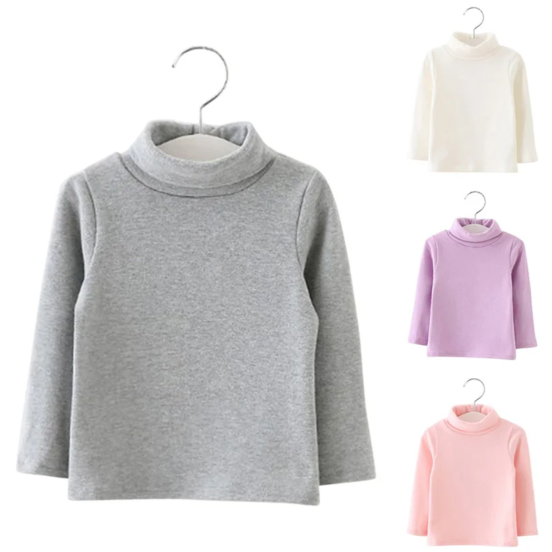 

Baby Girls Long Sleeved High Neck T-shirt Basic Cotton Winter Autumn Tops BM88