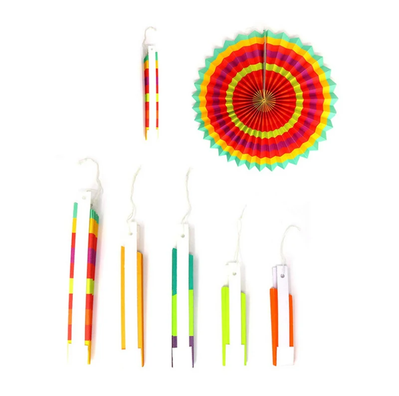 6pcs/set Thick Paper Fan Mexican Fiesta Party Paper Fan Flowers Decoration Hanging Paper Fan Backdrop DIY Party Decorations