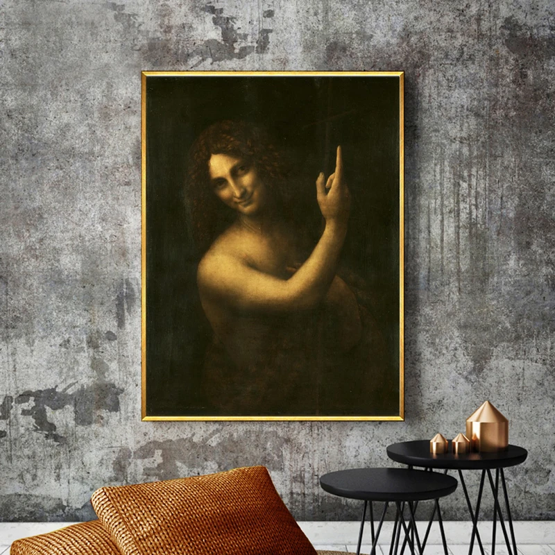 

Famous Painting The Baptist St. John by Leonardo da Vinci Posters and Prints Wall Art Canvas Painting for Living Room Home Decor
