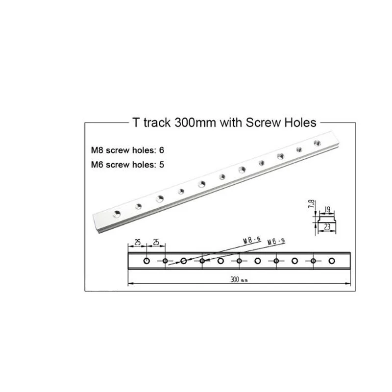 Т-образная направляющая пластина с винтовыми отверстиями M6 M8 для Т-образной дорожки Торцовочная дорожка слот деревообрабатывающий инструмент фрезерный стол инструменты - Цвет: 300mm