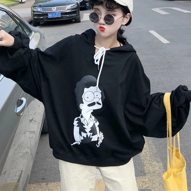 ROPALIA Winter Cartoon Print Pullover Women Hoodies Long