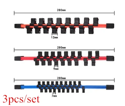 3 шт. пластиковый держатель для гнезда с 16-20 зажимами 1/" 3/8" 1/" торцевой ключ лоток рельсовая Полка Подставка инструменты органайзер для хранения - Цвет: 1set
