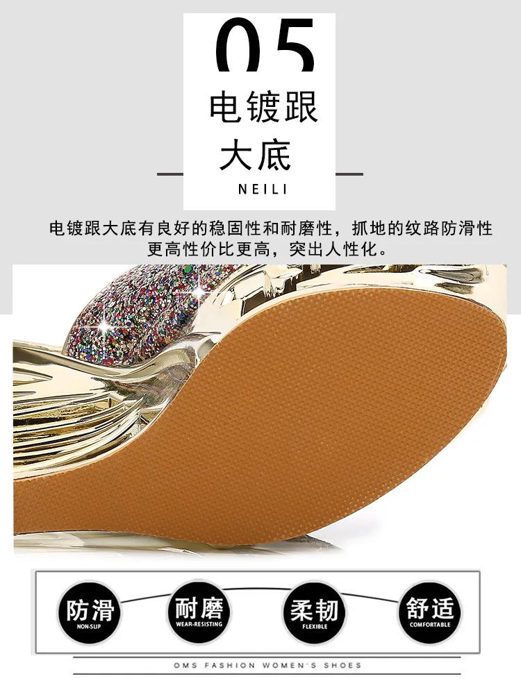 Пикантные свадебные туфли с леопардовым принтом на высоком каблуке; цвет золотой, серебряный; свадебные туфли; Босоножки на каблуке 15 см; шлепанцы; ZYW-1076-2