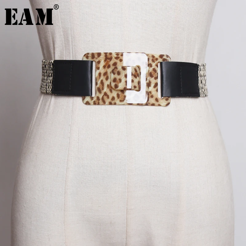 

[EAM] 2019 New Spring Summer Pu Leather Personality Brief Weaving Elasticity Lattice Women Belt Fashion Tide All-match JX972