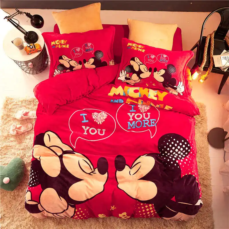 Красное Фланелевое Флисовое одеяло с Микки и Минни Маус, комплекты постельного белья, пододеяльник для близнецов, 3d постельное белье, покрывало для девочек и детей - Цвет: Mickey Minnie set