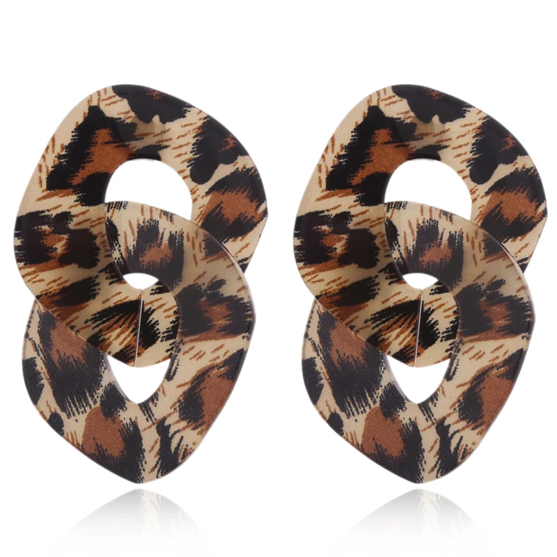 

YAOLOGE 2019 Vintage Jewelry Leather Double Geometric Drop Earrings For Women Leopard Print Earrings Ladies Party Gift Brincos