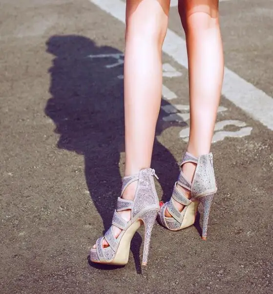 Plataforma plata En Zapatos Bandas Punta Cremallera De Oro 2019 Imitación Y Cristal Con Tobillo Diamantes Cruz Bling Tacones Mujer Alto Delgado q5Rxx4w