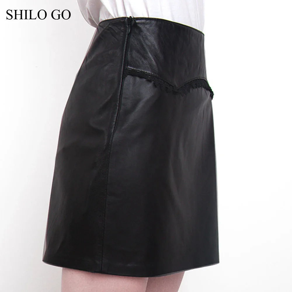SHILO GO кожаная юбка Женская Осенняя модная овчина юбка из натуральной кожи черная высокая талия лаконичная офисная OL линия юбка