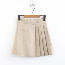 Для женщин плиссированные мини-юбки Новое поступление молодой девушки Твердые Цвет с высокой талией с карманами юбка пикантные женские летние универсальные Saias