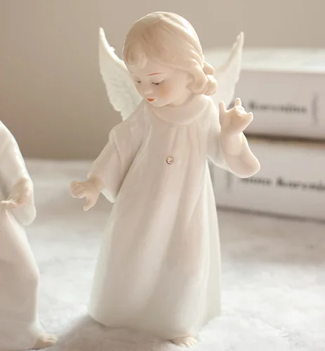 Nordic Creative ceramics angel Cute girl Modern home Decorative decoration Children's bedroom Decorative crafts Figurine - Цвет: C