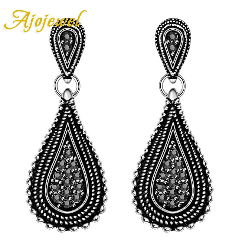 

2015 trendy unique style vintage retro black stone fashion stud earrings for women brand waterdrop stud earrings