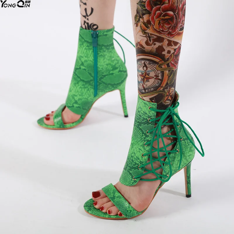 

Summer New Roman snake pattern 10cm high heel sandals Women Fish Mouth sexy women's sandals