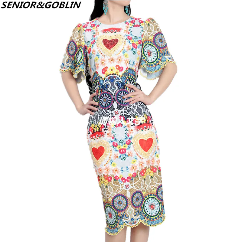 

2019 Summer Runway Designer Women Luxury Crystal Diamonds Floral Print Retro Long Dress Vintage Bodycon Pencil Party Dresses