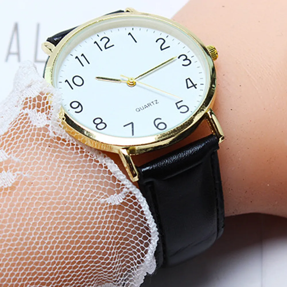 Простой Большой циферблат Для женщин часы Бизнес моды кожа кварцевые наручные часы с прозрачными номер лучший подарок для человека zegarek damski