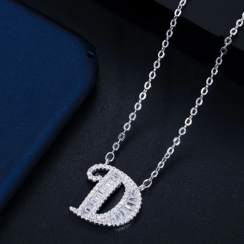 CWWZircons Personalized Cubic Zirconia Crystal 26 Initial Name Letter Pendant Necklace for Women DIY Custom Jewelry Gift CP046 - Окраска металла: D