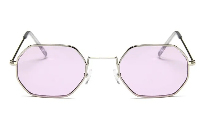 Модные солнцезащитные очки для женщин, брендовая дизайнерская маленькая оправа, полигоновые прозрачные линзы, солнцезащитные очки для мужчин, Винтажные Солнцезащитные очки, шестигранная металлическая оправа
