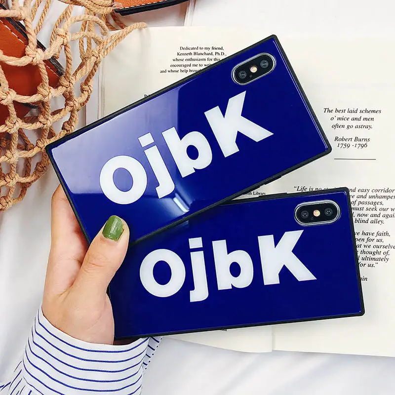 

Fashion Personality Ojbk Square Glass Case For Iphone 66S 78 78Plus X/Xs Xsmax Drop Protection Cover
