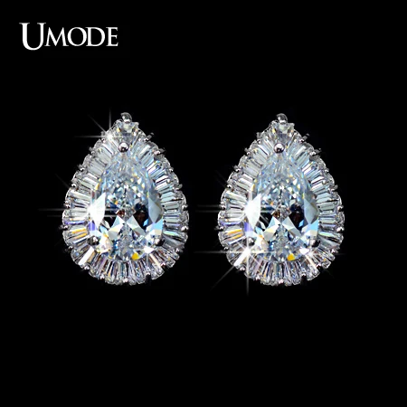 Umode Clical Pear Shaped Cz Cubic Zirconia With Rectangle Small Pear Shaped Cz Cubic Zirconia With Rectangle Small Surrounded Tear Stud Earring