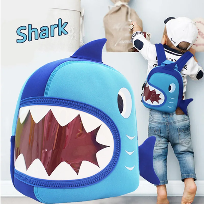 Рюкзак для детей от 3 до 8 лет синий 3D Акула дети мультфильм животных школьные Водонепроницаемые Детские Девочки Мальчики Малыш сумка рюкзаки