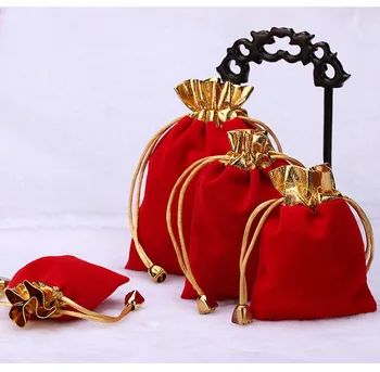 

7*9cm 10pcs Phnom Penh Red jewelry velvet bags for packing gifts handmade diy women jewellery pouches Flannel bag Drawstring