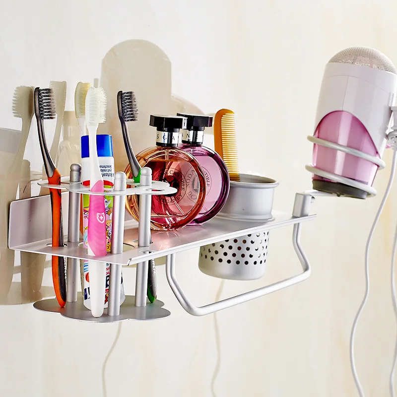 

Xbees Alloy Hair Dryer Rack Wall Mounted Hair Dryer Holder Tooth Brush Pasta Bathroom Storage Rack Shelves