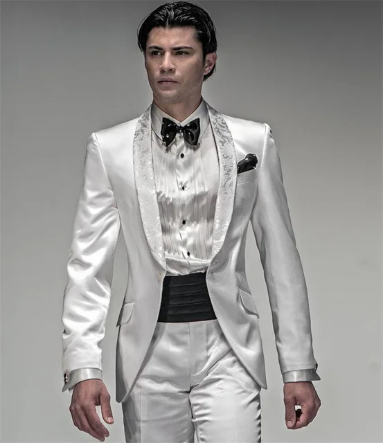 Smart Повседневное мужские Костюмы Groomsmen жених Смокинги для женихов блестящие белые свадебные Best человек костюм Slim Fit пиджак комплект(куртка+ Брюки для девочек