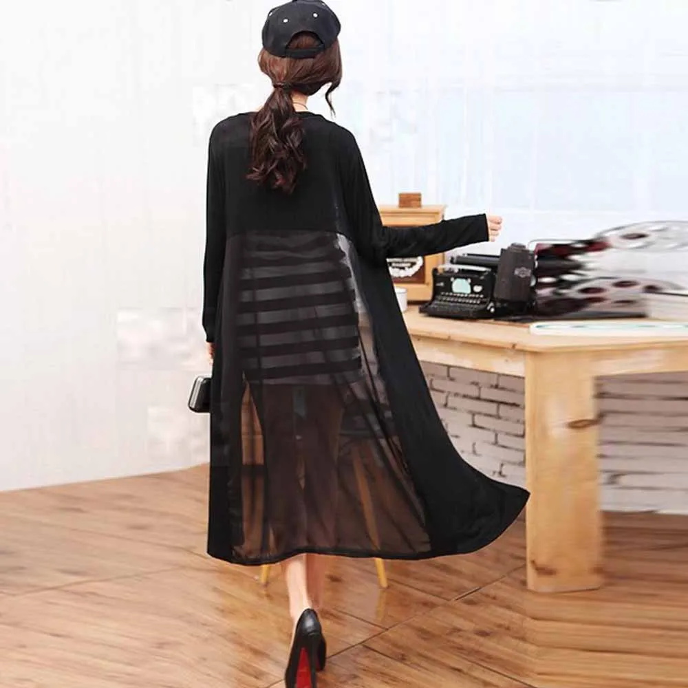 Fashion Women Chiffon Loose Black Shawl Kimono Cardigan Casual Lady Cardigans Summer Beach Cover Up Maxi Coat SEPP21
