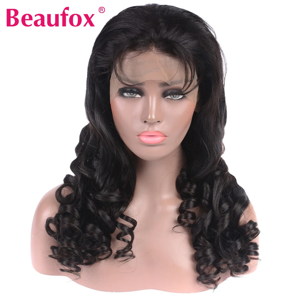 Beaufox перуанский свободная волна Синтетические волосы на кружеве натуральные волосы парики для черный Для женщин предварительно сорвал