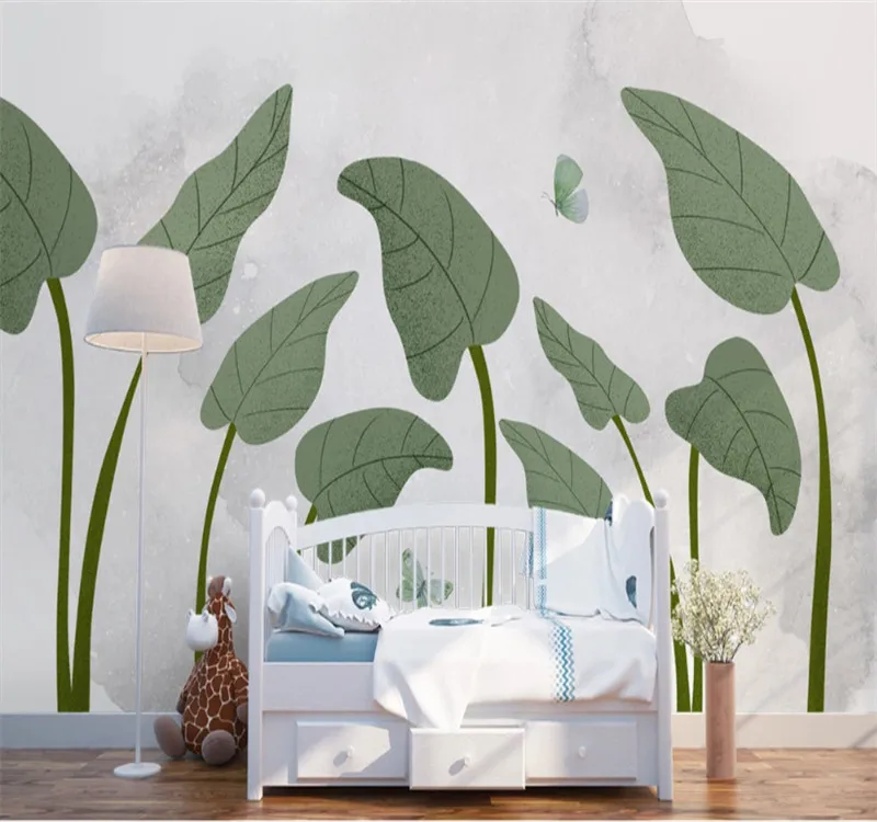 Custom 3d wallpaper Hand painted tropical plants fresh Nordic living room bedroom wall - high-grade waterproof material Custom 3d wallpaper Hand painted tropical plants fresh Nordic living room bedroom wall - high-grade waterproof material