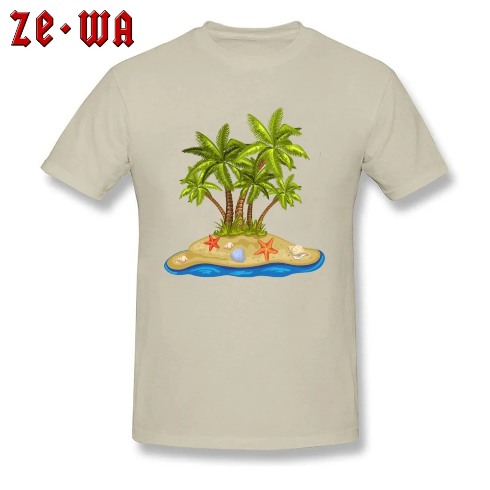 cartoon summer beach coconut tree Short Sleeve Tops Shirts O-Neck Pure Cotton Men Tshirts Summer Tops T Shirt Prevalent cartoon summer beach coconut tree beige